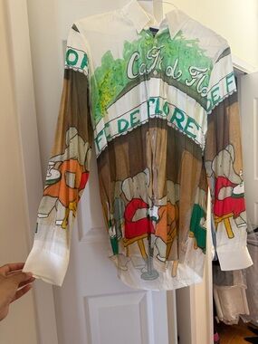 Rowing Blazers Green and White Babar Print Button-Up Shirt